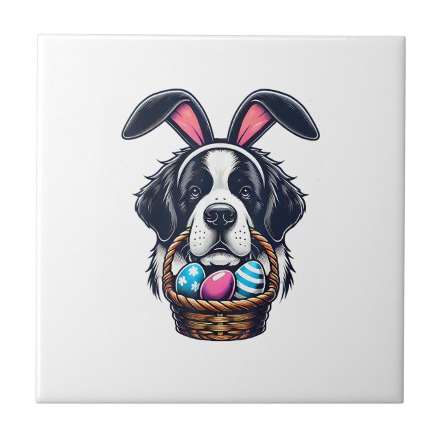 Azulejo Cute Bunny Ear Saint Bernard Dog Easter Egg Owner  (Frente)