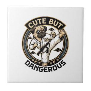 Azulejo Cute But Dangerous Pug Dog Karate Kick_1