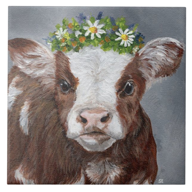 Azulejo Cute Calf with Floral Crown (Frente)