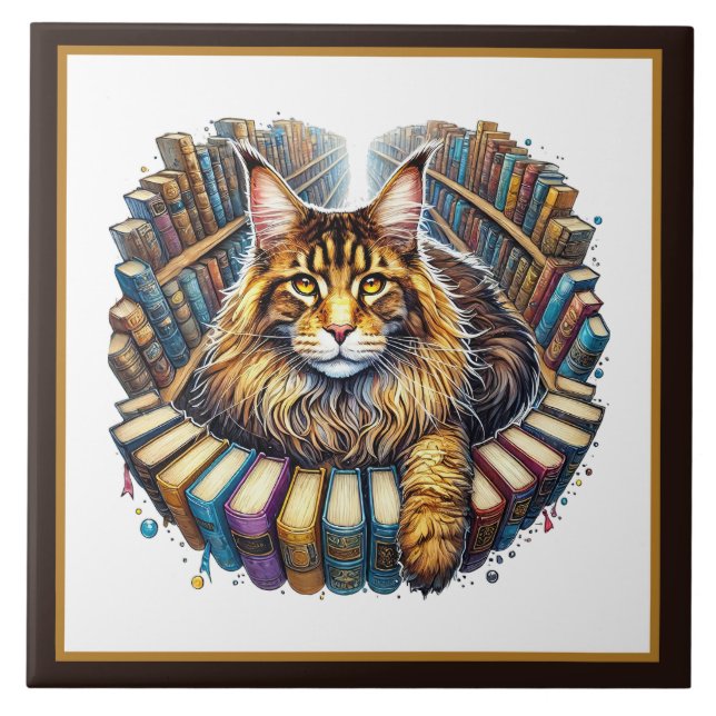 Azulejo Cute cat reading nook library book lovers  (Frente)