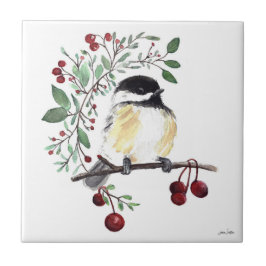 Azulejo Cute Chickadee Watercolor Cerámica Tile