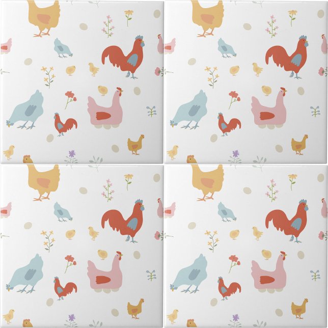 Azulejo Cute Chickens Hens and Baby Chicks Kitchen (Cute Chickens Hens and Baby Chicks Kitchen Ceramic Tile)