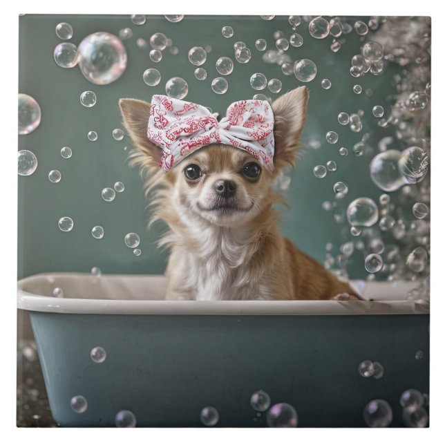 Azulejo Cute Chihuahua Bubble Bath  (Frente)