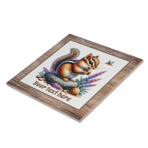 Azulejo Cute chipmunk añadir acuarela de texto