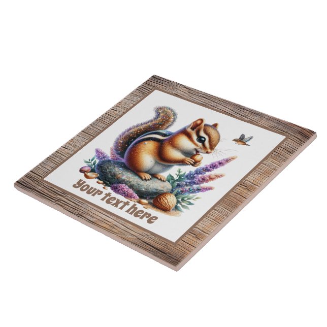 Azulejo Cute chipmunk añadir acuarela de texto (Lado)