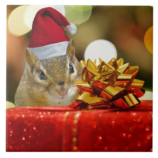 Azulejo Cute Chipmunk Merry Christmas (Frente)