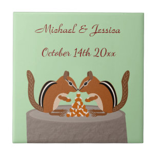 Azulejo Cute Chipmunks Personalizado de la boda de otoño