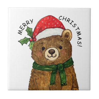 Azulejo Cute christmas bear with santa hat