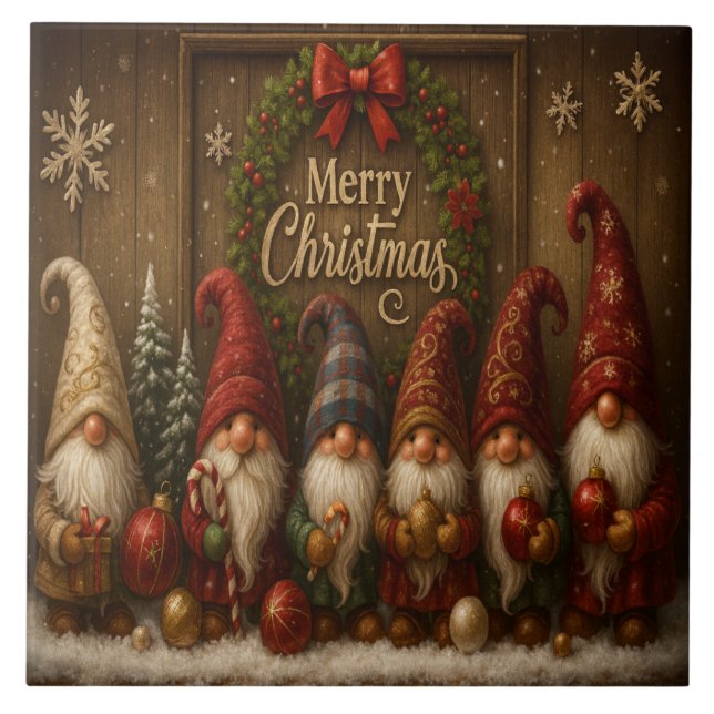 Azulejo Cute Christmas Gnomes Merry (Frente)