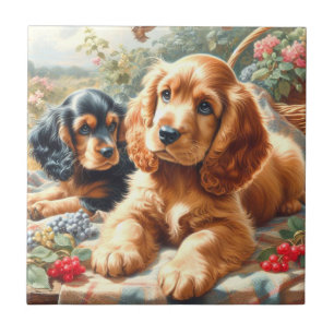 Azulejo Cute Cocker Spaniel Painting