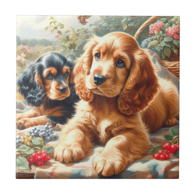 Azulejo Cute Cocker Spaniel Painting (Frente)