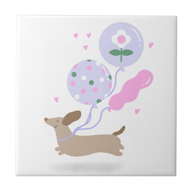 Azulejo Cute Dachshund Weiner Perro Lover Fiesta Rosa (Frente)