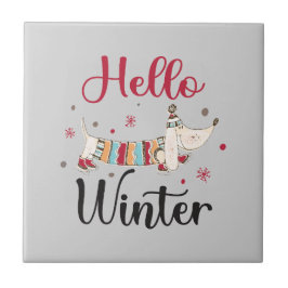 Azulejo Cute Dog Hello Winter