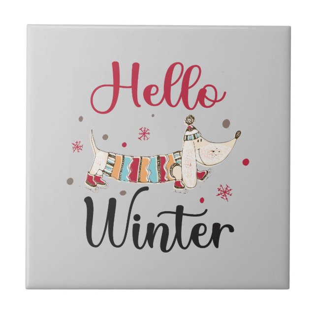 Azulejo Cute Dog Hello Winter (Frente)
