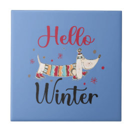Azulejo Cute Dog Hello Winter