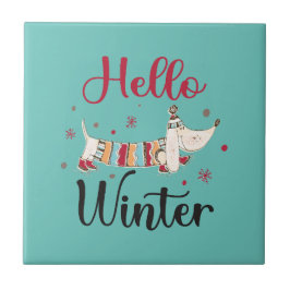Azulejo Cute Dog Hello Winter