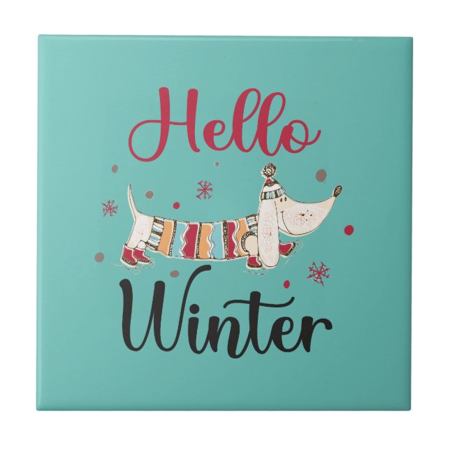 Azulejo Cute Dog Hello Winter (Frente)