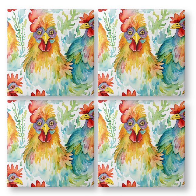 Azulejo Cute Farm Watercolor Pollos Cumpleaños (Subido por el creador)