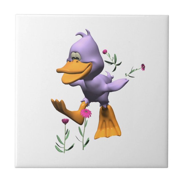Azulejo Cute feliz pato Personalizado corriendo por las fl (Frente)