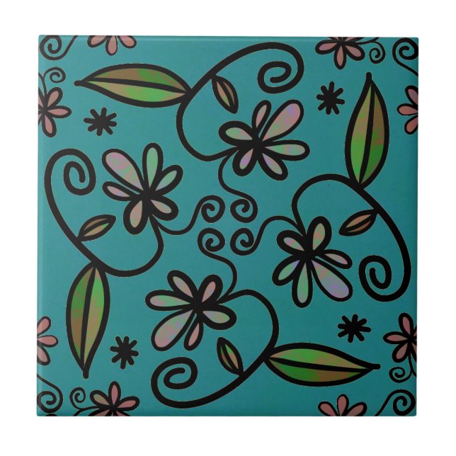 Azulejo Cute Floral Pattern Teal (Frente)