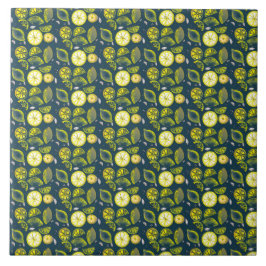 Azulejo Cute Fresco verano Citrus de limón Doodle Azul Ama