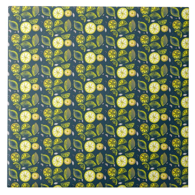 Azulejo Cute Fresco verano Citrus de limón Doodle Azul Ama (Frente)