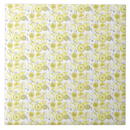 Azulejo Cute Fresco Verano Citrus Lemon Doodle Amarillo