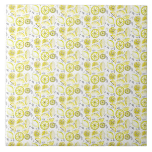 Azulejo Cute Fresco Verano Citrus Lemon Doodle Amarillo