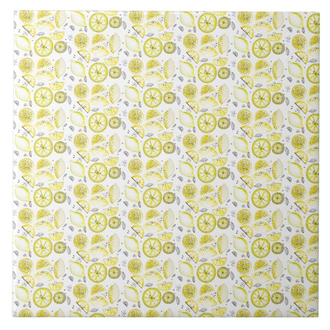 Azulejo Cute Fresco Verano Citrus Lemon Doodle Amarillo (Frente)
