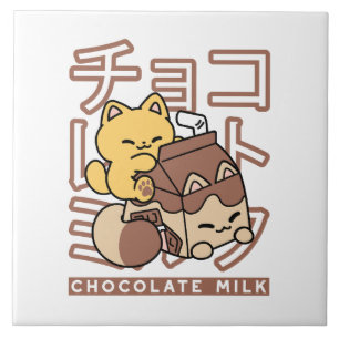 Azulejo Cute gato montando leche de chocolate Carton Kawai