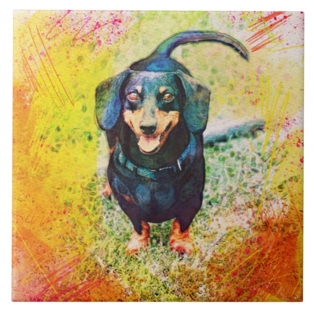 Azulejo Cute Happy Dachshund Dog Head Face (Frente)