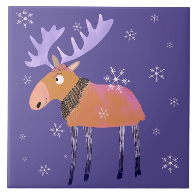 Azulejo Cute invierno Moose Ceramic Kitchen Tile (Frente)