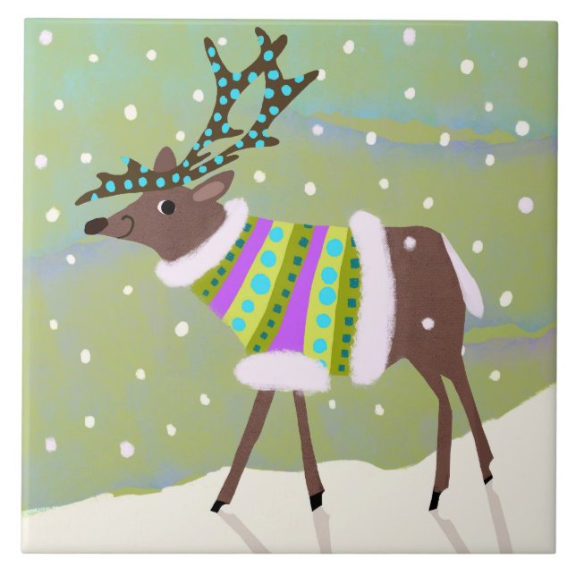 Azulejo Cute invierno Reindeer Cerámica Cocina Tile (Frente)