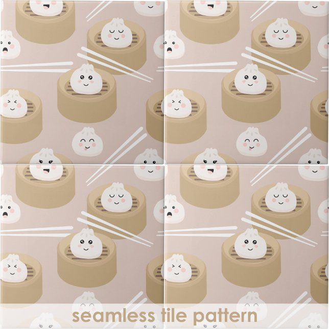 Azulejo Cute Kawaii Dumplings Cocina de palillos de vapor (Cute Kawaii Dumplings Steamer Chopsticks Kitchen Ceramic Tile)