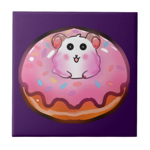 Azulejo Cute Kawaii Hámster en Arte de Donut Rosado Glasea