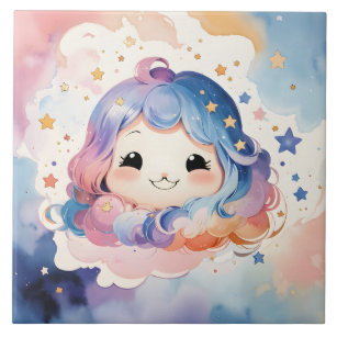 Azulejo Cute Kawaii Watercolor Star Baby Girl Nursera Art