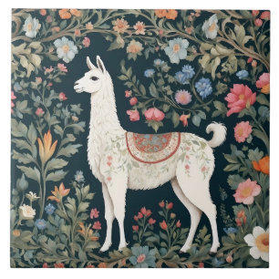 Azulejo Cute Llama Elegante Floral