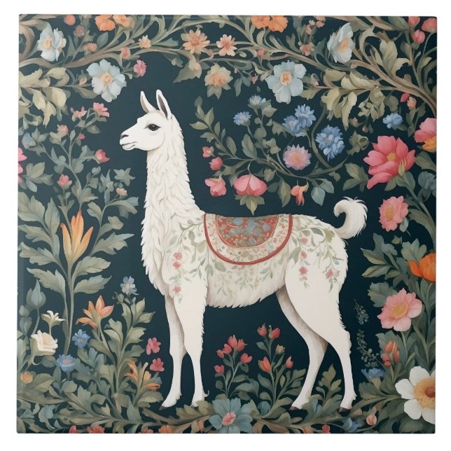 Azulejo Cute Llama Elegante Floral (Frente)