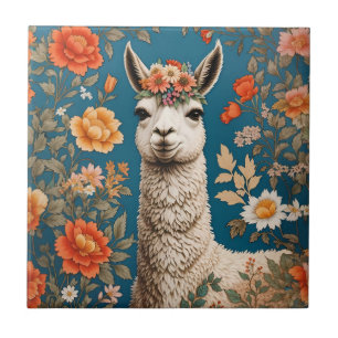 Azulejo Cute Llama William Morris inspirado en la floral