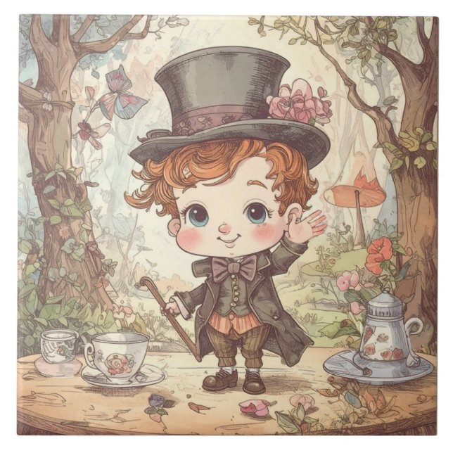 Azulejo Cute Mad Hatter Whimsical Wonderland Woodland Art (Frente)