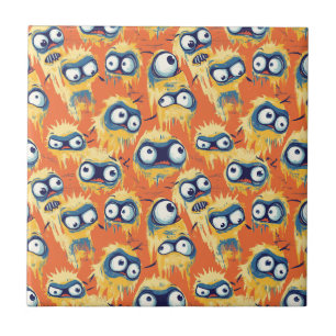 Azulejo Cute Monstruo de Halloween Amarillo Naranja