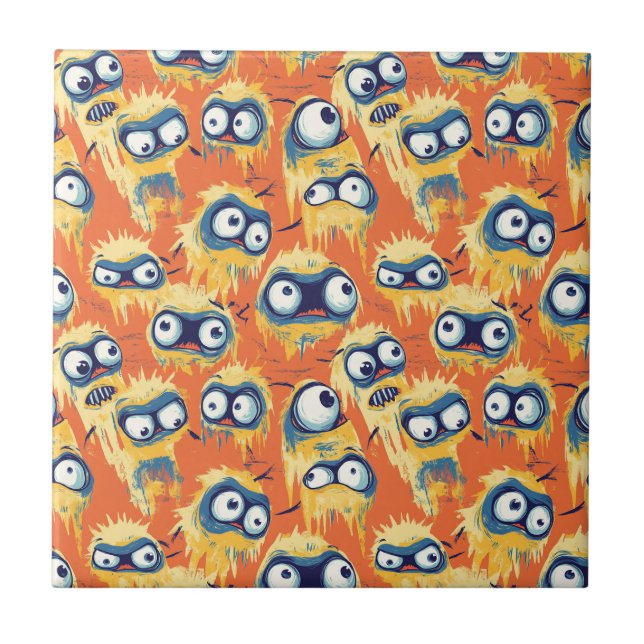 Azulejo Cute Monstruo de Halloween Amarillo Naranja (Frente)