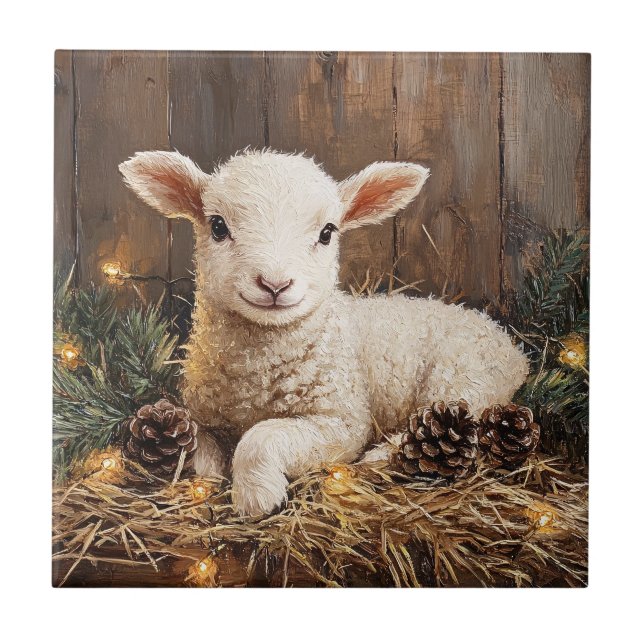 Azulejo Cute Navidades Lamb Rústica Pintura (Frente)