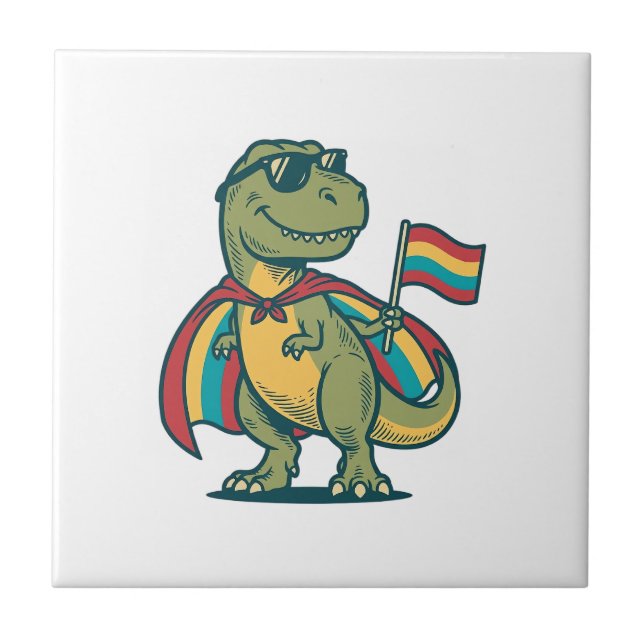 Azulejo Cute Orgullo Dinosaurio Vector Camiseta Diseño_1 (Frente)