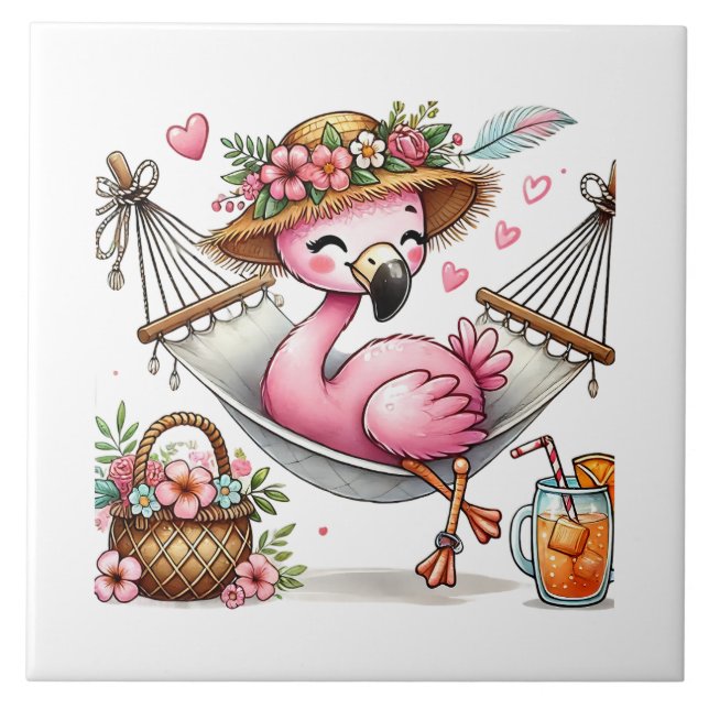 Azulejo Cute pink flamingo beach lovers (Frente)