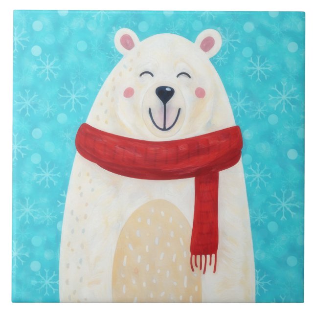 Azulejo Cute Polar Bear Snow Winter Decorative Tile (Frente)