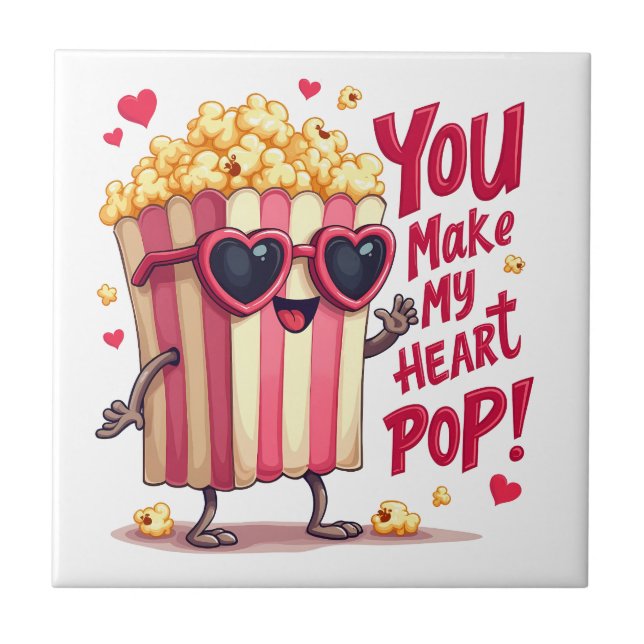Azulejo Cute Popcorn Valentine Me Haces El Corazón Pop! (Frente)