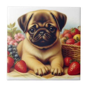 Azulejo Cute Pug Pintura de época