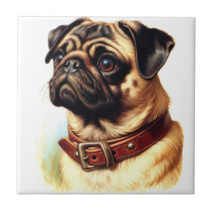 Azulejo Cute Pug Retro Pintura