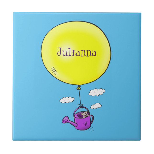 Azulejo Cute ratón en la lata de riego con personalizado d (Frente)